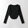 Camiseta de manga larga irregular con cuello en V para chica sexy, para mujer, primavera 2023, ajustada, con dobladillo curvo corto