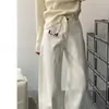 Calça Jeans Branca Estreita de Perna Larga com Forro de Fleece para Mulheres, Outono/Inverno 2026 Nova Cintura Alta Premium Efeito de Caimento Reto Petite