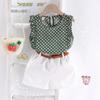 Ropa Infantil de Comercio Exterior Verano Estilo Coreano Traje de Niña Top de Encaje sin Mangas Pantalones Cortos Sueltos para Bebé Niña Dos Piezas 100329