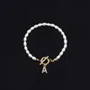 2025 Moda Nueva Transfronteriza Pulsera de Letras Inglesas Cobre Incrustado Circonita Oval Perla de Imitación Pulsera de Perlas al por Mayor
