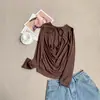 Elegante top de manga larga con cordón en la espalda, diseño nuevo simple y versátil de estilo coreano, protector solar, corte holgado, sin espalda, top sexy
