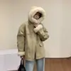 Chaqueta de Invierno Gruesa y Cálida de Felpa de Cordero y Algodón Estilo Coreano para Mujer Parka Estilo Ropa de Trabajo Holgada Casual Versátil con Capucha