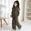 Conjunto de Otoño para Niñas 2026 Nuevo Estilo Coreano Sudadera con Capucha y Cremallera y Pantalones de Pierna Curva Conjunto de Dos Piezas a la Moda para Niñas Mayores