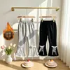Pantalones Acampanados para Niña Color Crema Estilo Coreano con Adorno de Lazo de Encaje, Pantalones Largos Suaves y Elásticos para Niñas