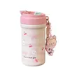 Taza Isotérmica de Dibujos Animados Linda de Alto Valor con Correa, Taza Portátil para Exteriores con Pajilla para Dos Bebidas, Taza con Separación de Té y Agua para Beber Directamente