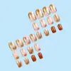 Manicura Degradada Dorado Rosa Dorado Foil Uñas Cortas Estilo Lujo Suave Accesible Uñas Portátiles Uñas Planas 24 Piezas Parches de Uñas Postizas