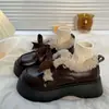 Zapatos de Cuero Pequeños Cálidos Estilo Coreano con Lazo Dulce y Terciopelo Plus para Mujer 2026 Invierno Nueva Moda Aumentadores de Altura Suela Gruesa Mocasines Zapatos de Algodón