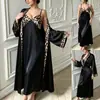 Camisola de Satén Elástico con Estampado de Leopardo Bata Larga Sexy Vestido de Noche Largo Bata de Mañana Juego de Bata de Baño