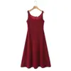 Vestido Runqi Talla Grande Cuello Cuadrado Cintura Ceñida Línea A Ajustado Tirantes Elásticos 9449 Vestido Largo Rojo con Tirantes Chica Popular