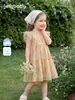 [Preço de Liquidação] Vestido Floral para Meninas Vestido de Princesa para Bebê Vestido Respirável para Crianças Pequenas Vestido de Verão 100% Algodão para Meninas