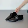 Zapatos de tacón alto de corte profundo con hebilla y tira, punta cuadrada, estilo británico, cuero negro, para mujeres menudas, Novedad Primavera 2026