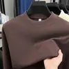 Camiseta Térmica Popular de Manga Longa com Gola Meia-Alta Engrossada, Camada Base para Homens de Meia-Idade, Top Térmico de Lã Dupla Face