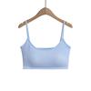 Top Pequeño Puro Dulce Chica Sexy Cuello en U para Mujer Verano Seda de Hielo Manga Corta Camiseta Chic Hermoso Tirante Almohadilla en el Pecho Conjunto de Dos Piezas