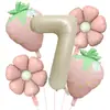Nuevo Set de Globos con Tema de Frutas de Foil de Aluminio Blanco Lechoso Mate con Fresas para Decoraciones Hawaianas en Fiestas de Cumpleaños Infantiles