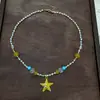 Colar Estrela do Mar Colorido com Contas para Mulheres Estilo Férias na Praia Senso de Alto Padrão Corrente para Clavícula Temperamento Fashionável Lindo Acessório