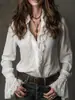 Camisa de Encaje Estilo Europeo y Americano para Mujer, Diseñada con Sentido de la Moda, Nuevo Modelo Primavera/Verano 2025, Blusa Delgada de Retazos, Top Elegante de Manga Larga