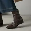 Botines cortos de piel genuina suave con textura de borrego, punta cuadrada y tacón grueso para mujer, botines elásticos ajustados de tacón medio, botines de primavera/verano, botines retro estilo Martin