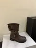 Primer Encuentro Ji Hebilla de Cinturón Estilo Retro Botas de Motocicleta para Mujer Tacón Grueso Botas de Media Pantorrilla Adelgazantes Versátiles Botas de Caballero Botas Vaqueras Verano