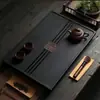 Bandeja de té nueva, hecha de piedra negra sintética, diseño integrado, que se asemeja a una sola pieza de piedra natural, adecuada para uso en el hogar y la oficina, estilo moderno y minimalista, con un sistema de drenaje directo