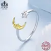 Evelle Nuevo Anillo Abierto Estrella Luna Joker Anillo Ajustable Plata de Ley s925 Anillo de Moda Joyería Al por Mayor Mujeres