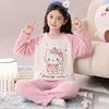 Pijama Masculino Outono e Inverno Flanela Pelúcia Fina Manga Longa Conjunto Meninas Crianças Médias e Grandes Estudantes Roupas de Casa Meninos Novo Estilo