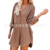 Vestido Transfronterizo con Bolsillo Deslizante Vestido Camisero con Cuello en V Calidad Amazon Vestido Camisero de Hombro Cárdigan Otoño e Invierno SU2218