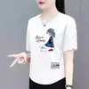 Comercio Exterior Transfronterizo Ropa para Madres, Camisetas de Manga Corta para Mujeres de Mediana Edad y Mayores, Ropa Holgada de Talla Grande para Mujeres, Camisetas Estampadas de Cuello Redondo, Tops