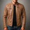 Transfronterizo 2026 Otoño/Invierno Nuevo Estilo Motociclista Vintage Cuello Alto Chaqueta de Cuero para Hombre Talla Europea Corte Ajustado Cremallera Abrigo de Cuero