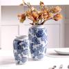 Vaso de Porcelana Folhas Azul Claro e Branco Entrada Sala de Estar Novo Estilo Chinês Cerâmica Florista Enfeites de Mesa Queima Gao Sen Hidropônico
