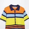 Roupas femininas transfronteiriças 2026 novo estilo gola colorida listrada moda versátil manga curta tricô top 3653015 cor