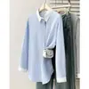 Nova Estilo Outono 2026 Cor Fresca Color-Block Manga Longa Comprimento Médio Camisa Listrada para Mulheres Plus Size, Top Casual Emagrecedor 0805