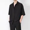 Camisa de Manga Corta de Seda de Hielo para Hombre Tacto de Alta Gama Verano Holgada Negra Marca de Moda Moda Canalla Fresca Camisa con Botones de Media Manga