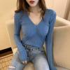 Camiseta Base para Mujer, Estilo Nuevo de Primavera 2023, Moderna, Slim, Versátil, Suéter de Manga Larga con Cuello en V, Top de Punto