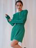 Vestido Verde Plisado para Mujer para el Viaje de Primavera 2026, Diseño de Comercio Exterior, Cintura Alta, Adelgazante, Cuello Redondo, Manga Larga, Vestido de Corte A
