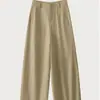 Calça casual de perna larga com corte curvo estilo minimalista para mulheres, primavera/outono 2026, cintura alta, afina a silhueta, toque fresco, versão estreita, calça de perna reta solta