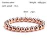 Pulsera de metal de acero inoxidable resistente al desgaste e impermeable de oro rosa, joyería simple de cuentas redondas de color mixto que no se desvanece, pulsera elástica