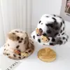 Nuevo Sombrero de Pescador de Felpa Invierno Manchas Estilo Coreano Decoración Cabeza de Gato Versátil Cálido Sombrero de Cubo Sombrero Retro Estampado Leopardo