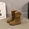 Nuevas Botas Cortas de Mujer Otoño 2026 con Tacón Oculto, Punta Redonda, Diseño Arrugado, Estilo Vintage, Botines Casuales Ajustados