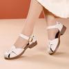 Sandalias de mujer de cuero genuino, suela suave, antideslizantes, suela plana, zapatos para mujeres de mediana edad y mayores, zapatos de verano cómodos para exteriores, zapatos de punta, zapatos de tacón plano para mamá
