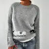 Novo suéter feminino da Amazon estilo europeu e americano, Sucesso de vendas na Wish, gola redonda, blocos de cor, folgado, moda, pulôver de tricô