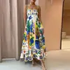 Verano 2026 Nuevo Estilo Transfronterizo Europeo y Americano Comercio Exterior Ropa de Mujer Moderna y Elegante Estampado Vestido de Tirantes de Cintura Alta Falda Larga
