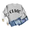 Amazon Deseo Nueva Camiseta de Manga Larga Ciao Letra Simple Cuello Redondo Sudadera Jersey Suelto Camiseta Básica para Mujer