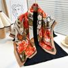 Novo Lenço de Sarja de Seda para Primavera e Outono Lenço Estampado com Riscas Lenço Quadrado Grande Feminino Xale Proteção Solar Lenço de Cabeça para Viagem 90cm