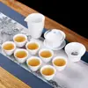 Conjunto de chá de cerâmica azul e branca, infusor de chá doméstico, gaiwan Kung Fu, conjunto completo de xícaras de chá simples, loja de fábrica atacadista transfronteiriça