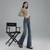 26 Nova coleção de verão: jeans femininos de nicho, cintura alta, modeladores, elásticos, levemente boca de sino, comprimento longo, disponíveis para dropshipping