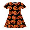 Falda de niña de la serie de fiesta de calabaza de Halloween con impresión digital 3D, vestido casual de manga corta, estilo popular de comercio exterior transfronterizo