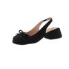 Zapatos de Mujer de Punta Francesa con Lazo 2025 Verano Nueva Llegada Falda Elegante Tacón Medio Zapatos de una Capa Tacón Grueso Zapatos de Tacón Alto