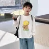 Camiseta de manga longa de algodão puro para meninos, para usar na primavera e no outono, roupa infantil com gola redonda, camada base para crianças de meia-idade e grandes, meninos pequenos, blusa estilosa com desenho animado