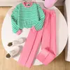 Traje para Niña, Ropa Infantil de Exportación, Nuevo Set de Dos Piezas a Rayas de Manga Larga Moda Primavera 2026, Casual