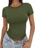 2025 Amazon Europeo y Americano Nueva Camiseta de Mujer Look Adelgazante Cuello Redondo Ajustada Sexy Tops de Verano Ropa de Mujer